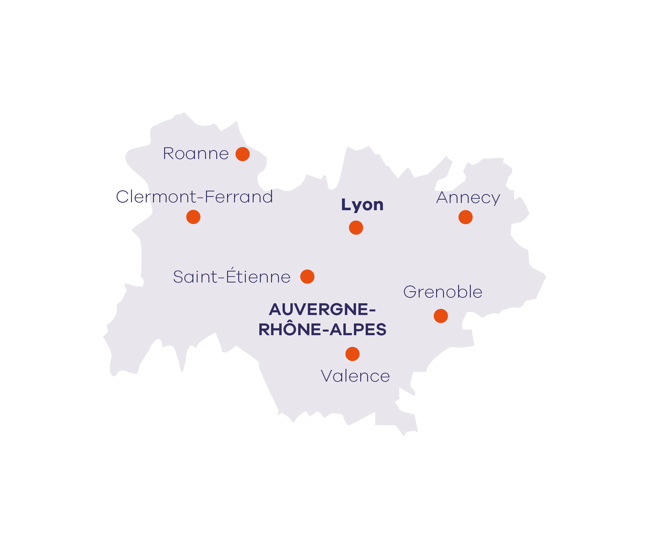 Carte des centres Apec en Auvergne-Rhône-Alpes