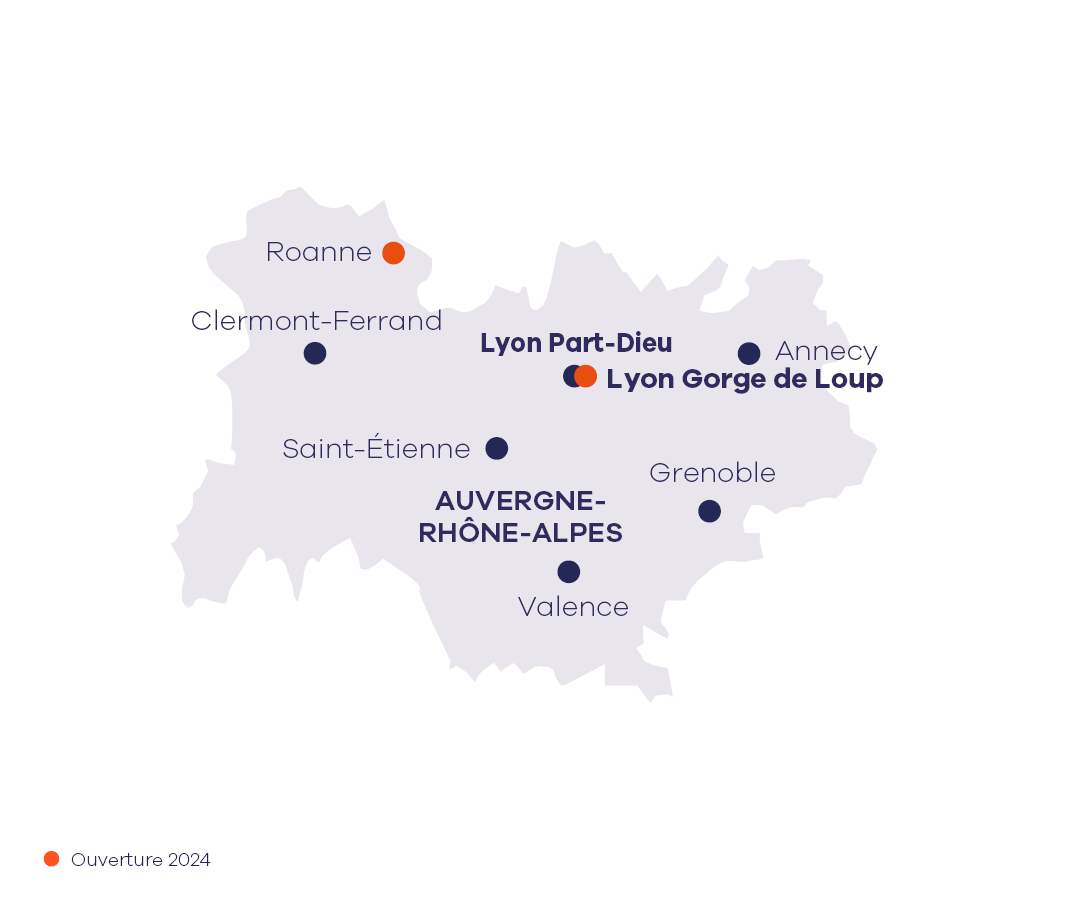 Carte des centres Apec - AURA