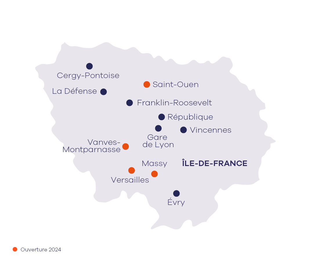 Carte des centres Apec - IDF